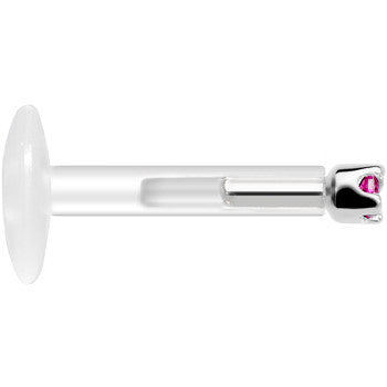 Solid 14K White Gold July 1.5mm CZ Bioplast Push in Labret Monroe