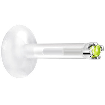 Solid 14K White Gold August 1.5mm CZ Bioplast Push in Labret Monroe