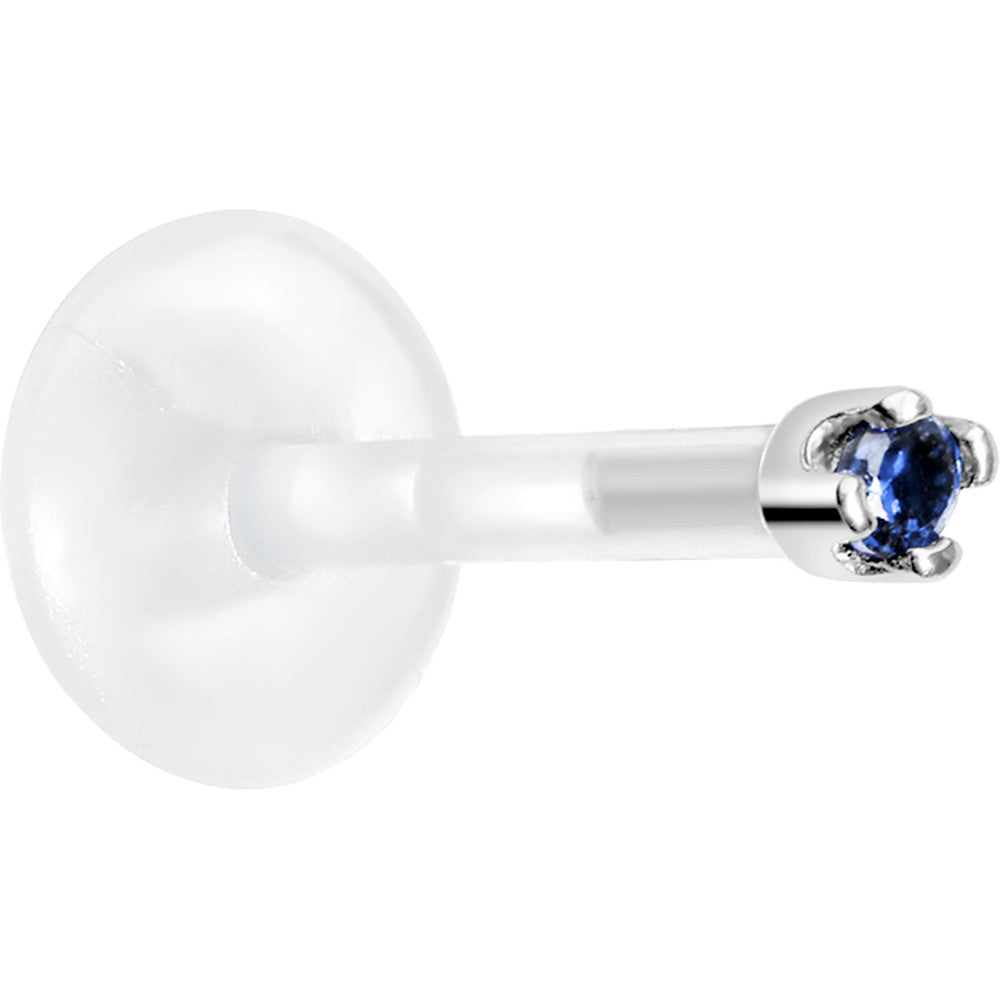 Solid 14K White Gold September 1.5mm CZ Bioplast Push in Labret Monroe