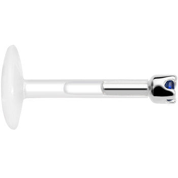 Solid 14K White Gold September 1.5mm CZ Bioplast Push in Labret Monroe