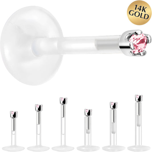 Solid 14K White Gold October 1.5mm CZ Bioplast Push in Labret Monroe
