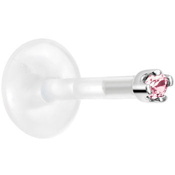 Solid 14K White Gold October 1.5mm CZ Bioplast Push in Labret Monroe