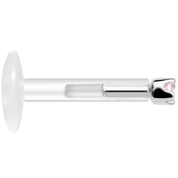 Solid 14K White Gold October 1.5mm CZ Bioplast Push in Labret Monroe