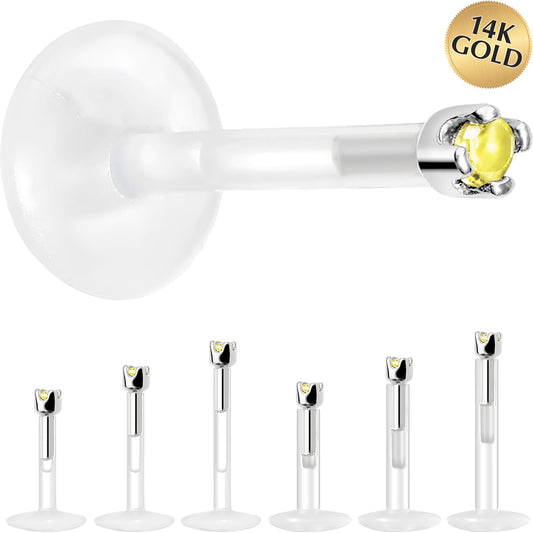 Solid 14K White Gold November 1.5mm CZ Bioplast Push in Labret Monroe