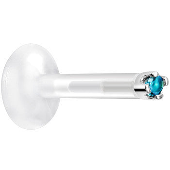 Solid 14K White Gold December 1.5mm CZ Bioplast Push in Labret Monroe