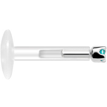 Solid 14K White Gold December 1.5mm CZ Bioplast Push in Labret Monroe