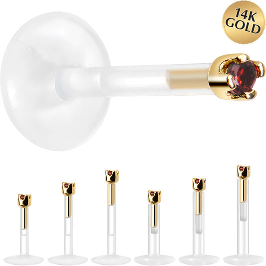 Solid 14K Yellow Gold January 1.5mm CZ Bioplast Push in Labret Monroe