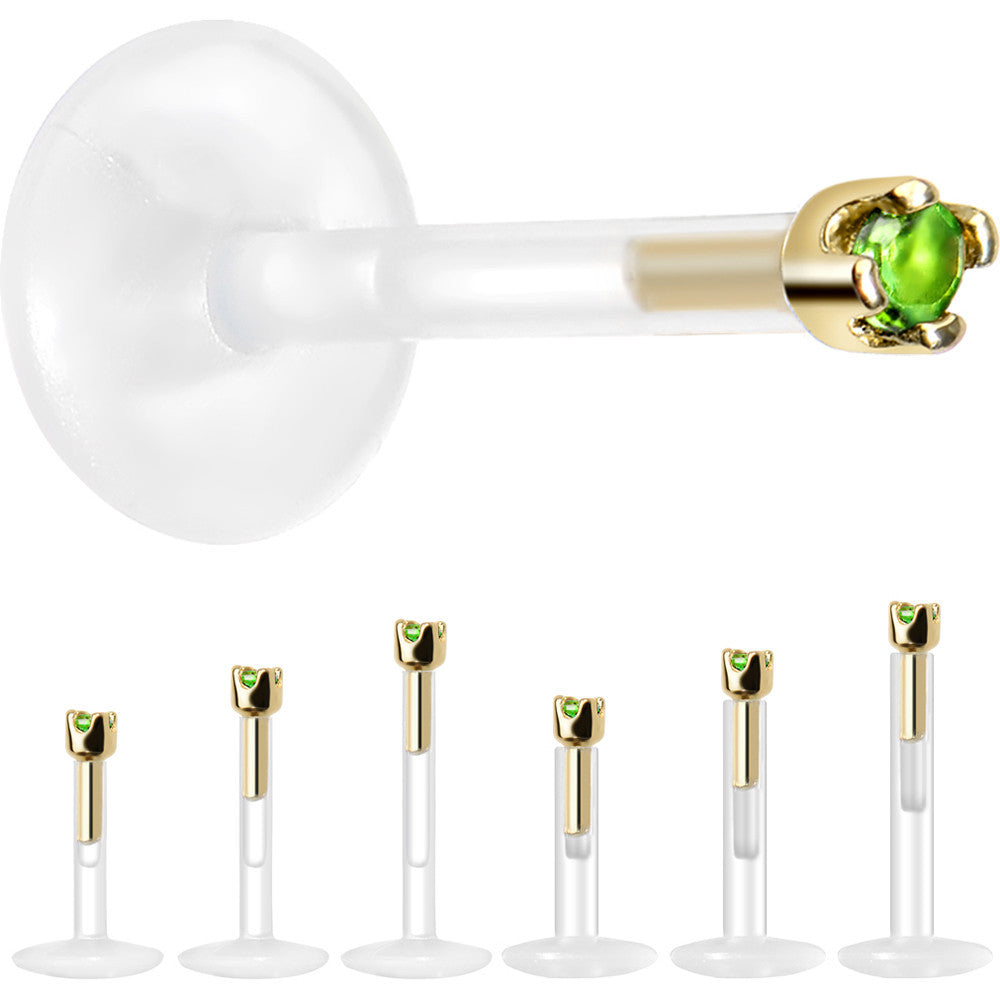 Solid 14K Yellow Gold May 1.5mm CZ Bioplast Push in Labret Monroe