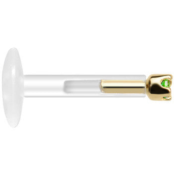 Solid 14K Yellow Gold May 1.5mm CZ Bioplast Push in Labret Monroe
