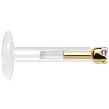 Solid 14K Yellow Gold June 1.5mm CZ Bioplast Push in Labret Monroe