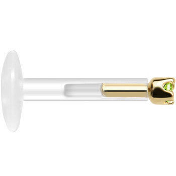 Solid 14K Yellow Gold August 1.5mm CZ Bioplast Push in Labret Monroe