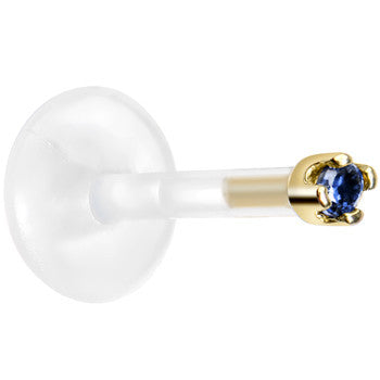 Solid 14K Yellow Gold September 1.5mm CZ Bioplast Push in Labret Monroe