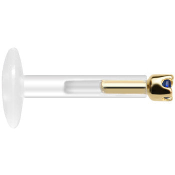 Solid 14K Yellow Gold September 1.5mm CZ Bioplast Push in Labret Monroe