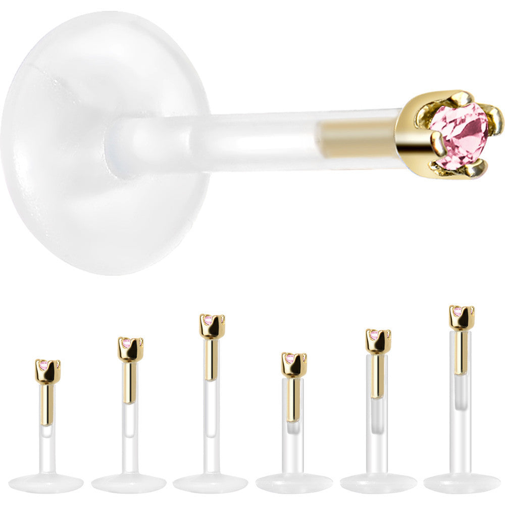 Solid 14K Yellow Gold October 1.5mm CZ Bioplast Push in Labret Monroe