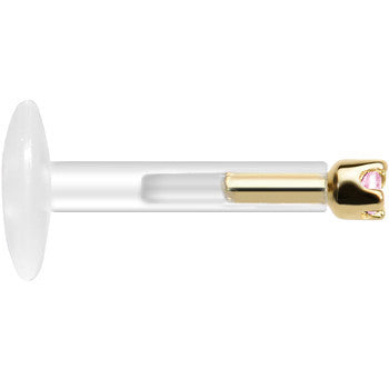 Solid 14K Yellow Gold October 1.5mm CZ Bioplast Push in Labret Monroe