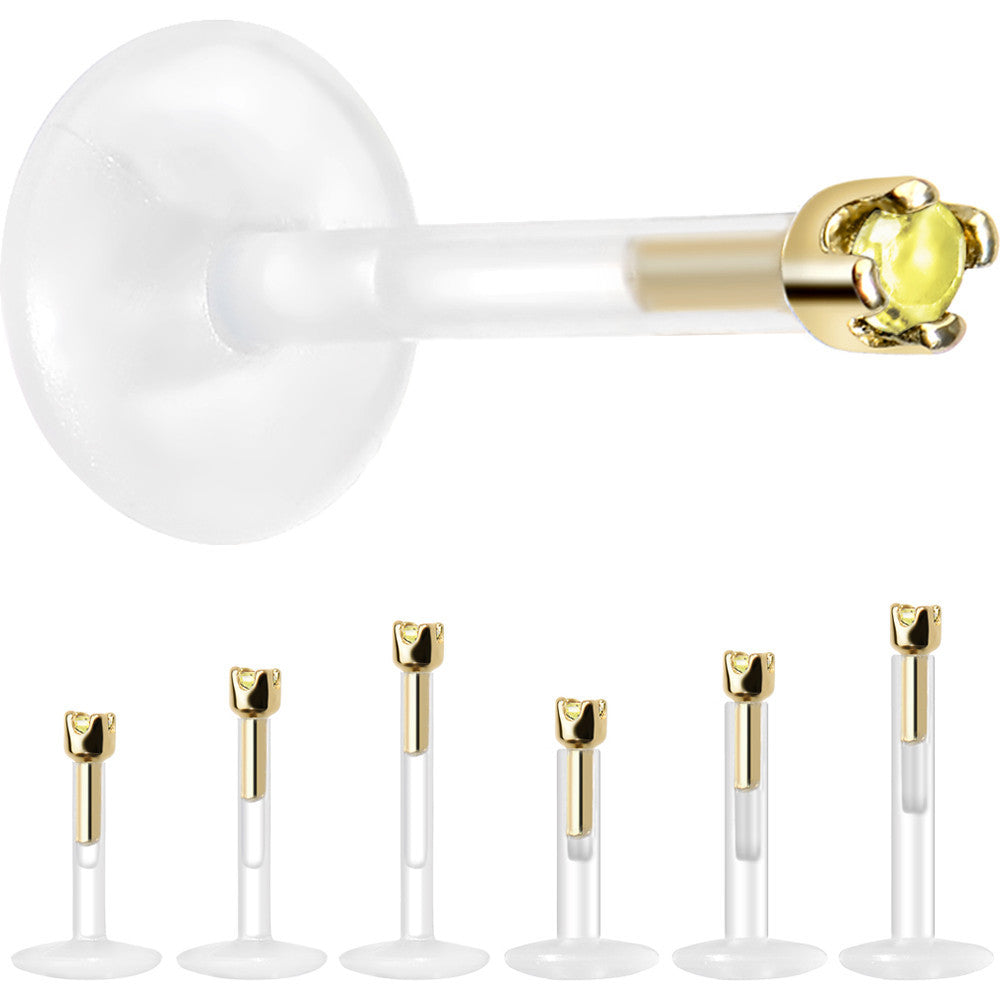 Solid 14K Yellow Gold November 1.5mm CZ Bioplast Push in Labret Monroe