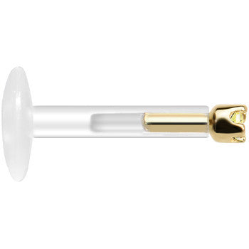 Solid 14K Yellow Gold November 1.5mm CZ Bioplast Push in Labret Monroe