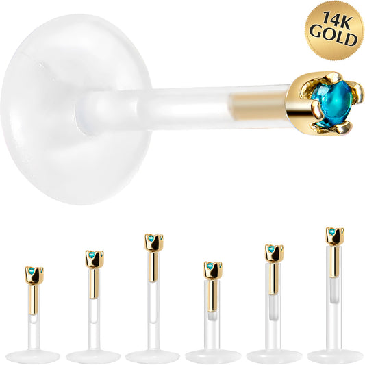 Solid 14K Yellow Gold December 1.5mm CZ Bioplast Push in Labret Monroe
