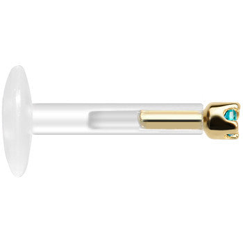 Solid 14K Yellow Gold December 1.5mm CZ Bioplast Push in Labret Monroe