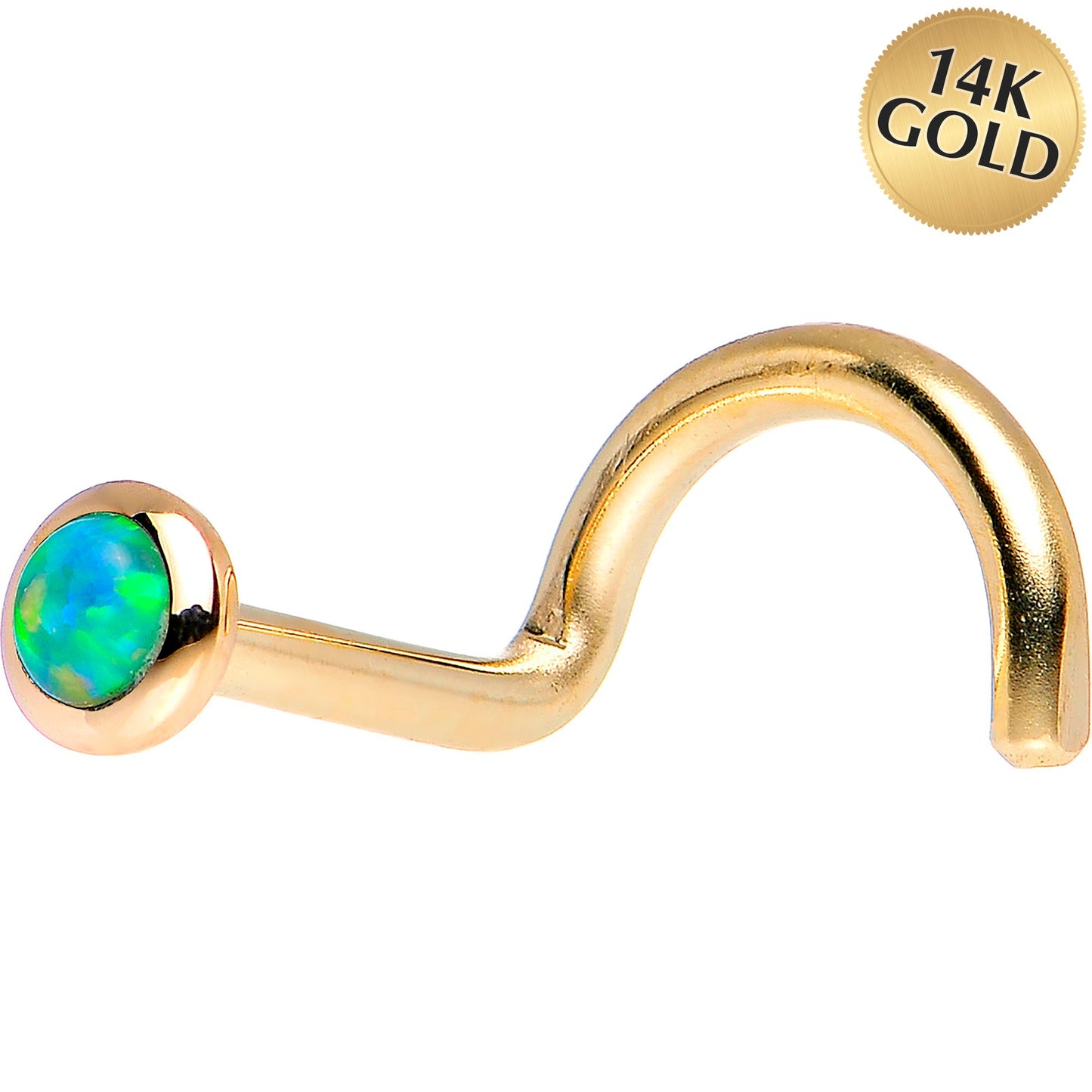 14k Yellow Gold 2mm Lime Synthetic Opal Nose Ring