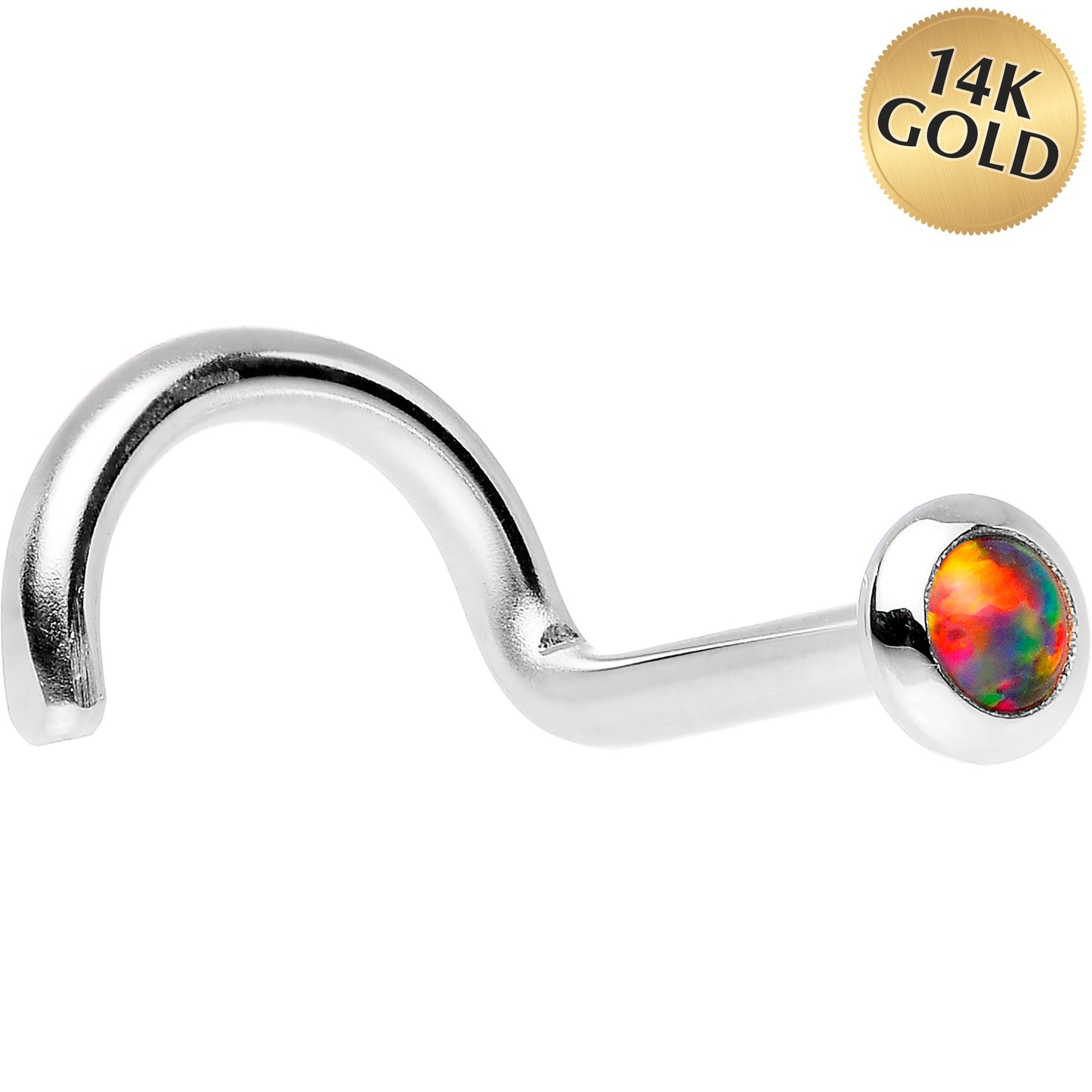 14k White Gold 2mm Fire Red Synthetic Opal Nose Ring