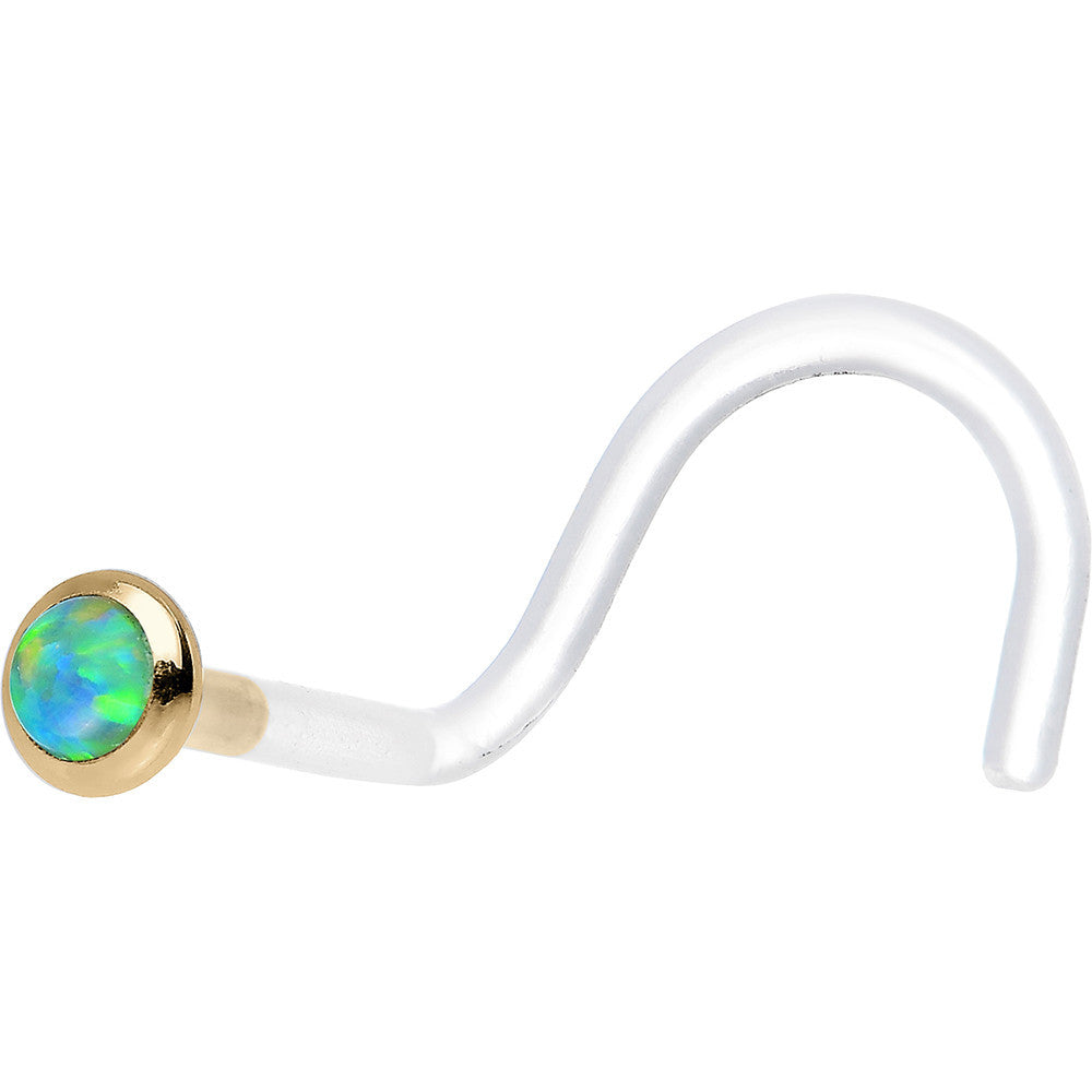 18G Yellow Gold 2mm Lime Synthetic Opal Bioplast Nose Ring