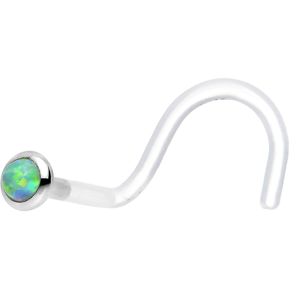 18G White Gold 2mm Lime Synthetic Opal Bioplast Nose Ring