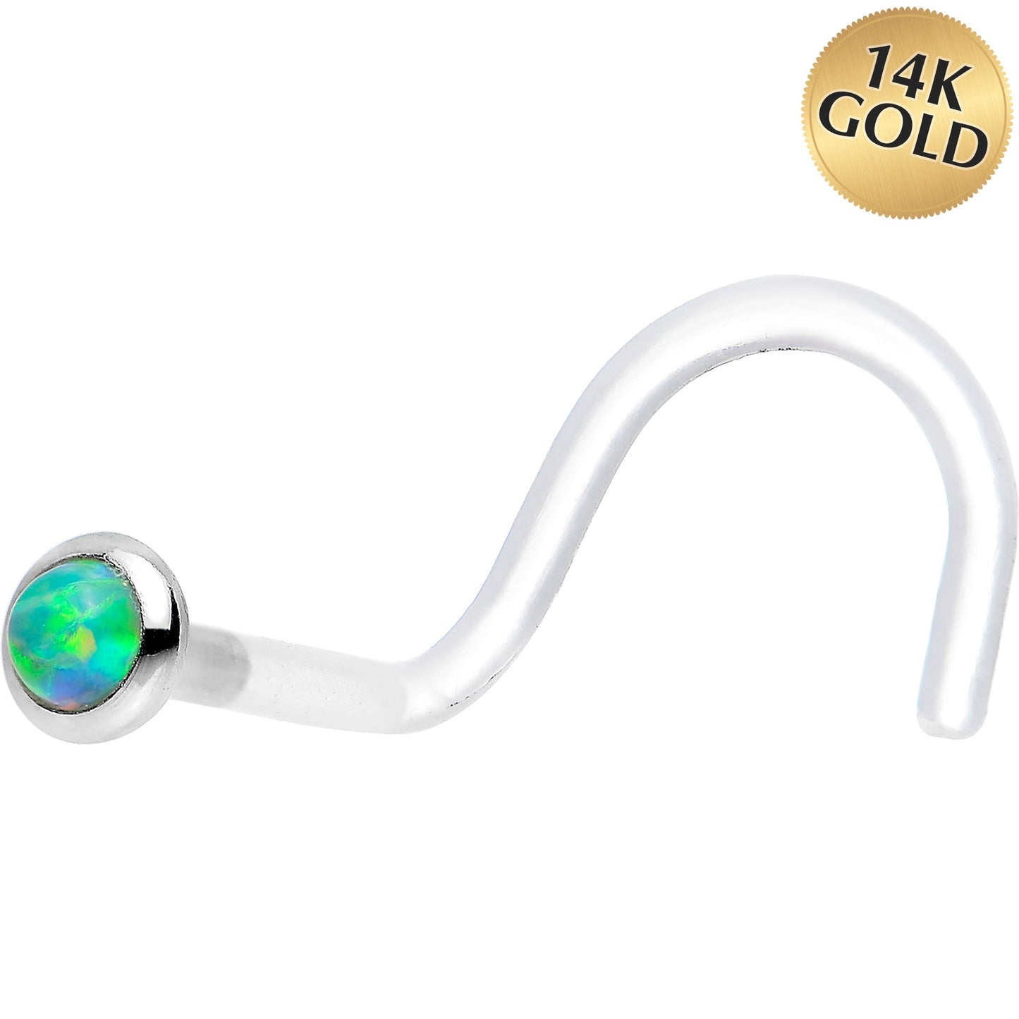 18G White Gold 2mm Lime Synthetic Opal Bioplast Nose Ring