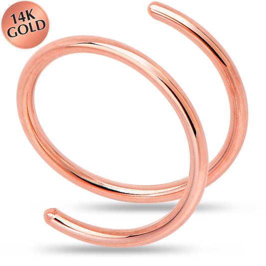 14k Solid Rose Gold Double Hoop Nose Spiral Nose Ring