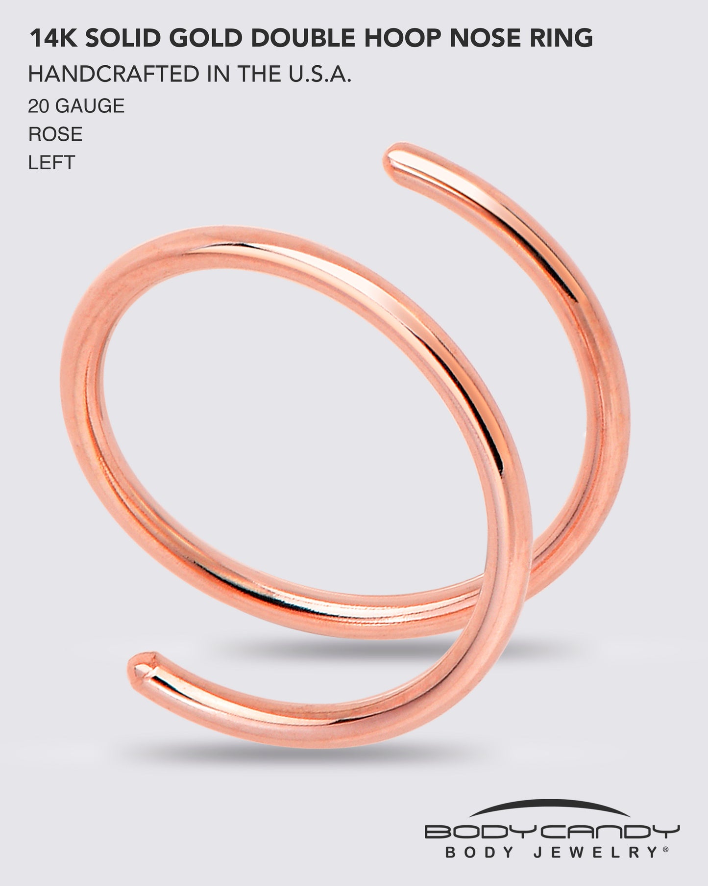 14k Solid Rose Gold Double Hoop Nose Spiral Nose Ring