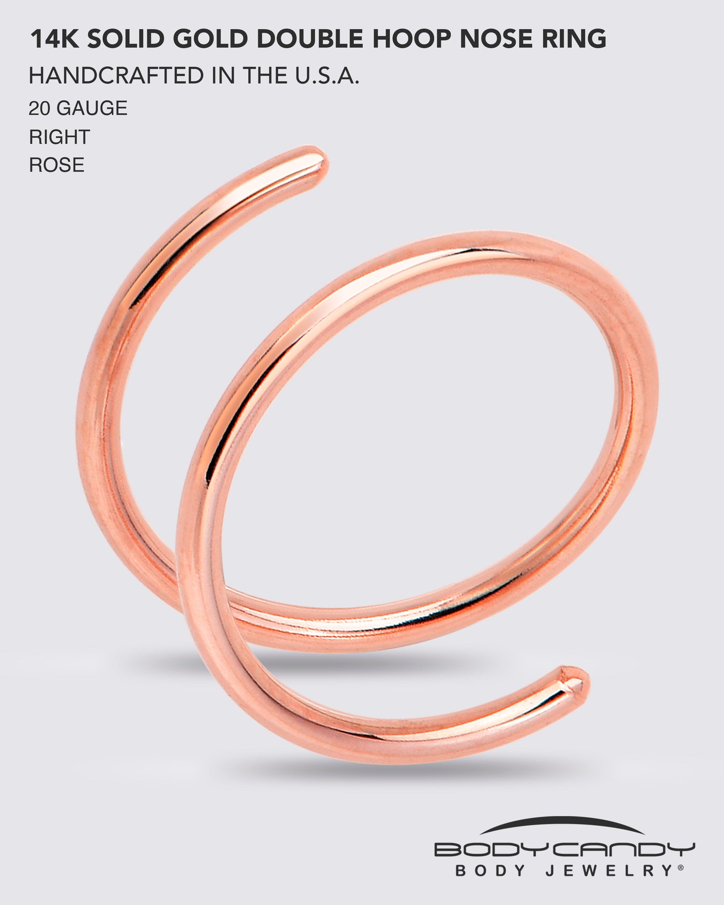 14k Solid Rose Gold Double Hoop Nose Spiral Nose Ring