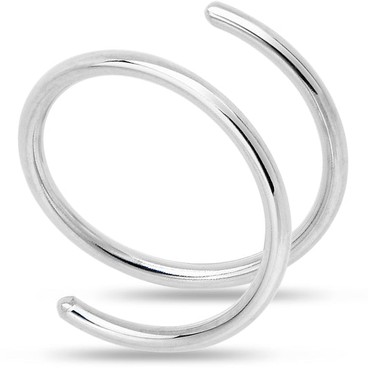 14k Solid White Gold Double Hoop Nose Spiral Nose Ring