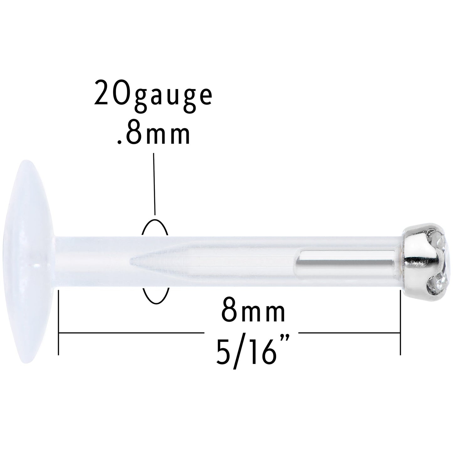 16G Bioplast 14K White Gold 1.5mm Genuine Diamond Micro Labret