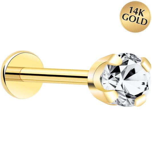 14k Yellow Gold Flat Back Earring with 3mm Lab Grown Diamond Handmade