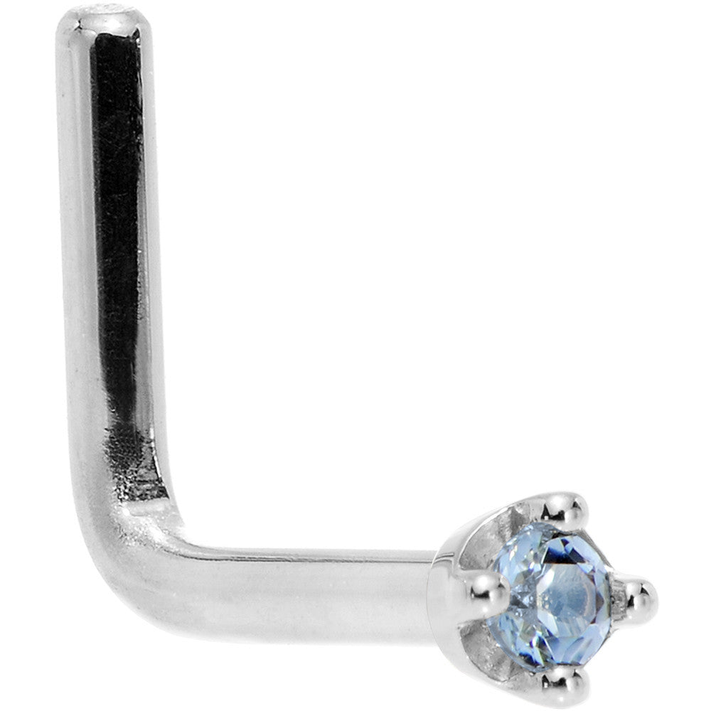 Solid 14K White Gold 1.5mm Genuine Topaz Nose Ring