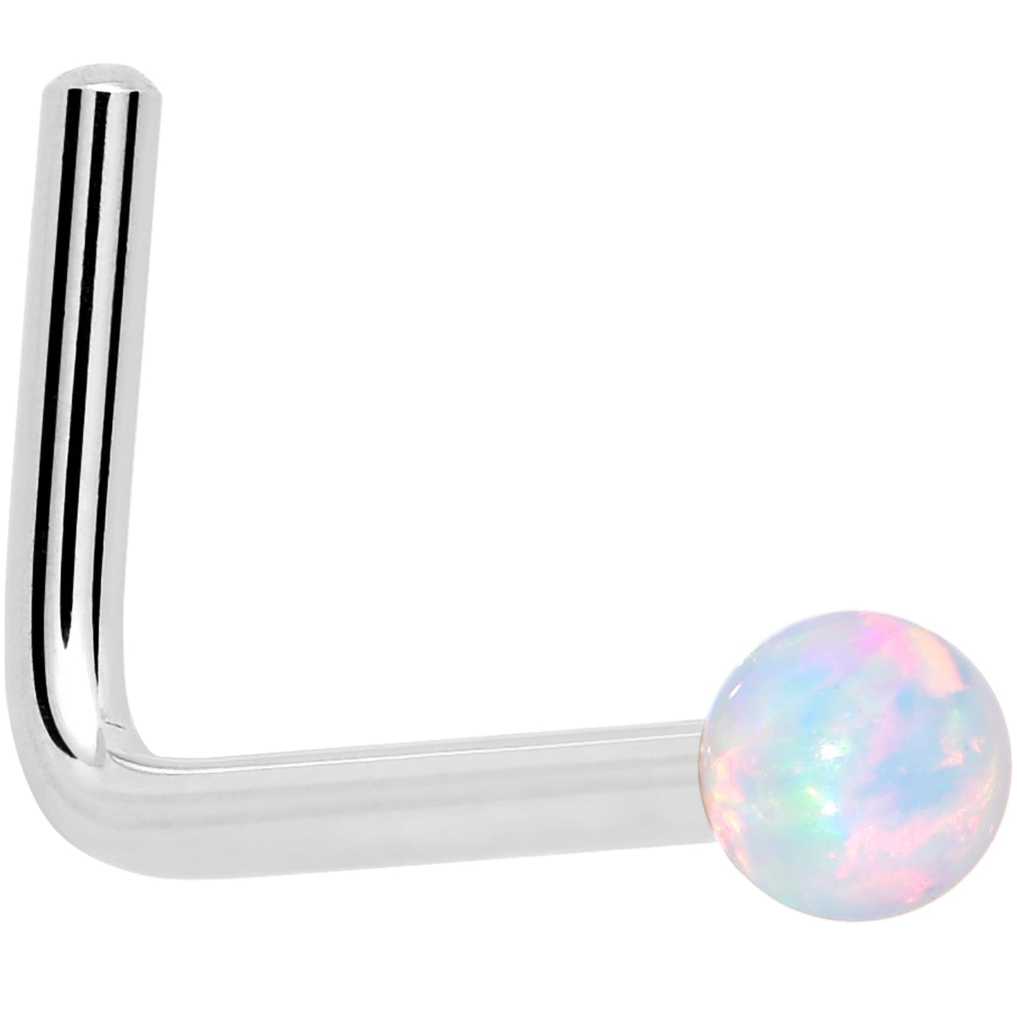 14k White Gold 2.5mm Synthetic Opal Ball Nose Ring