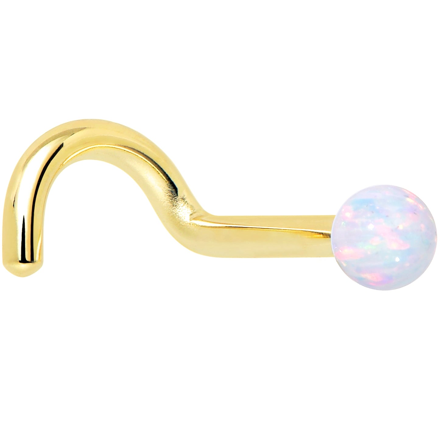 14k Yellow Gold 2.5mm Synthetic Opal Ball Nose Ring