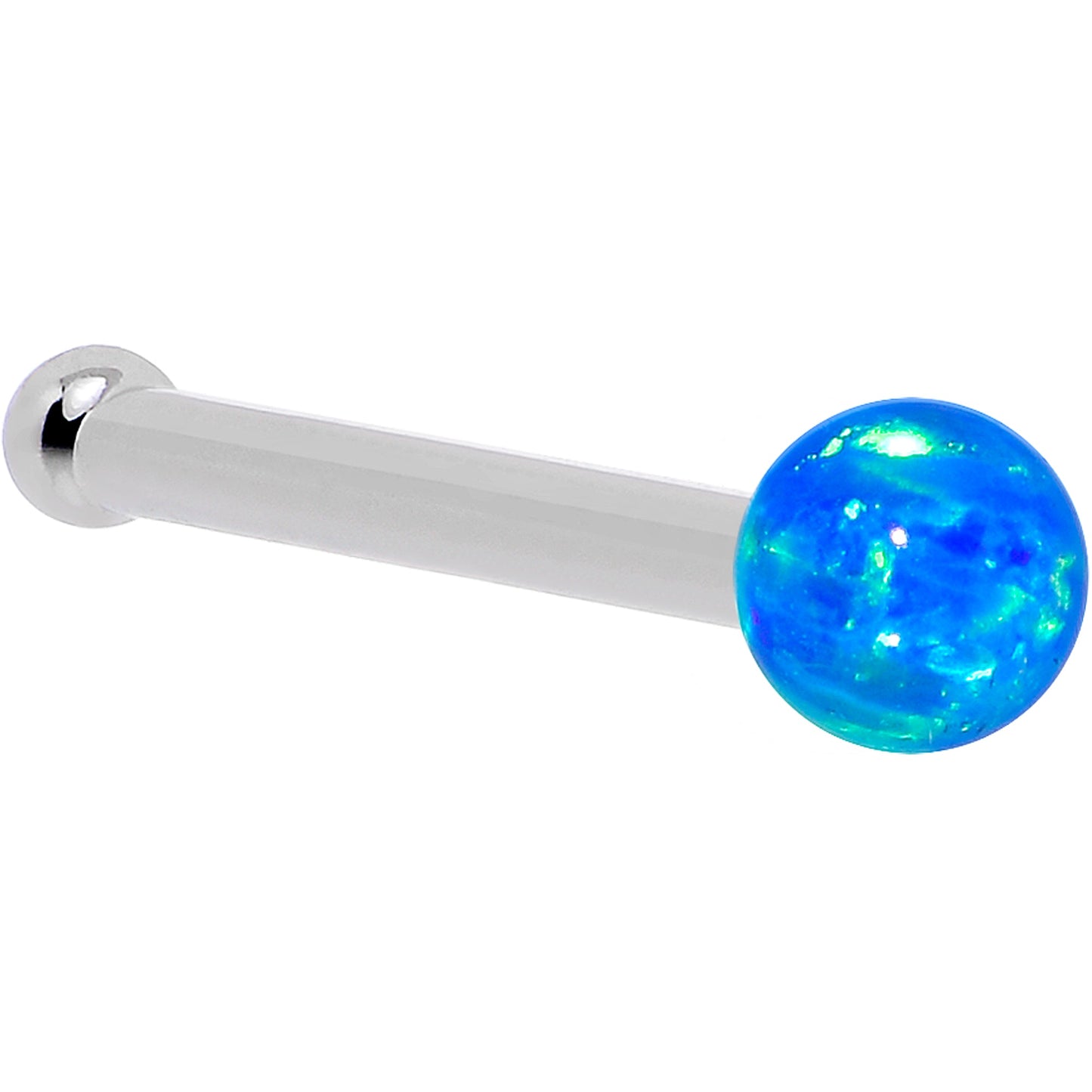 14k White Gold 2.5mm Blue Synthetic Opal Ball Nose Ring