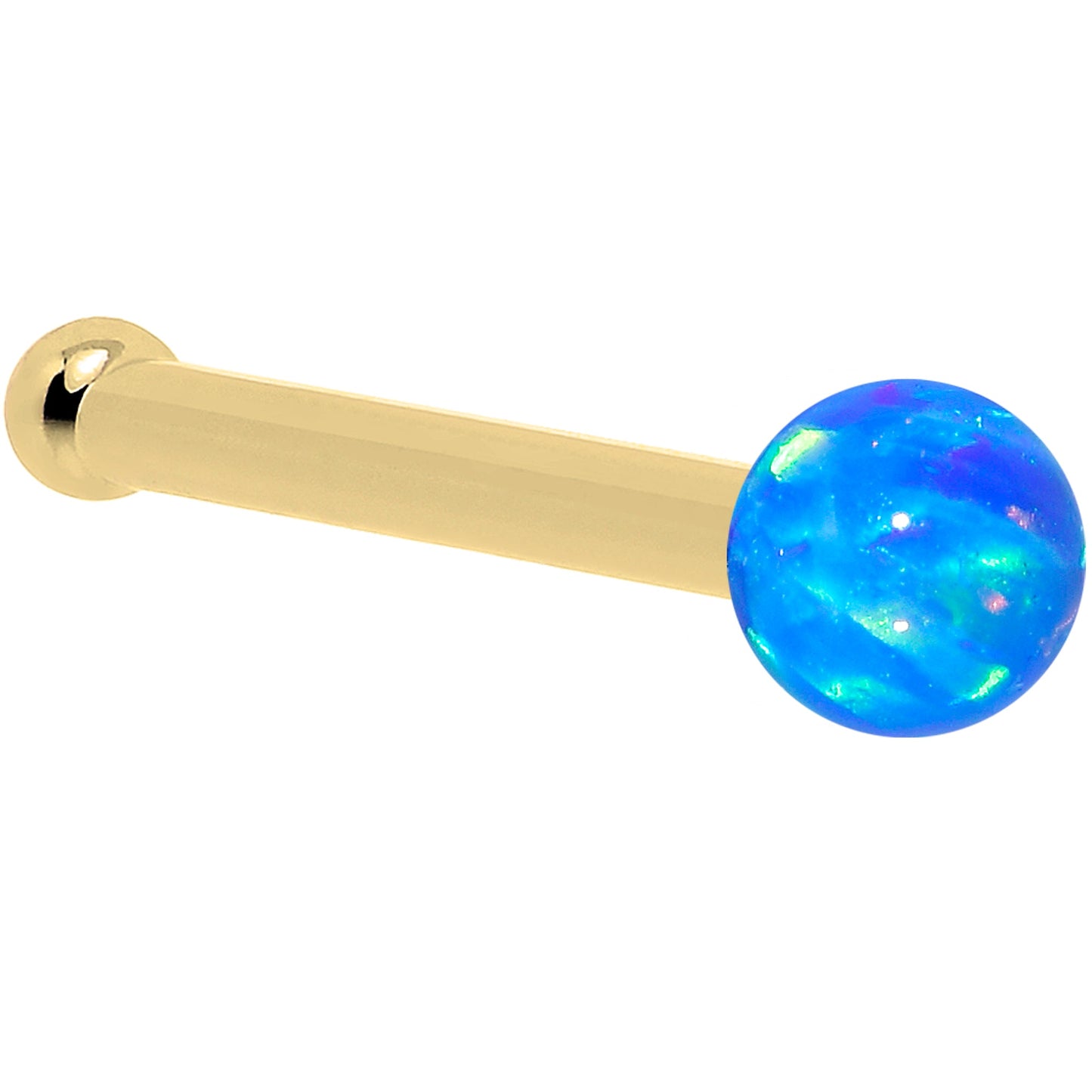 14k Yellow Gold 2.5mm Blue Synthetic Opal Ball Nose Ring