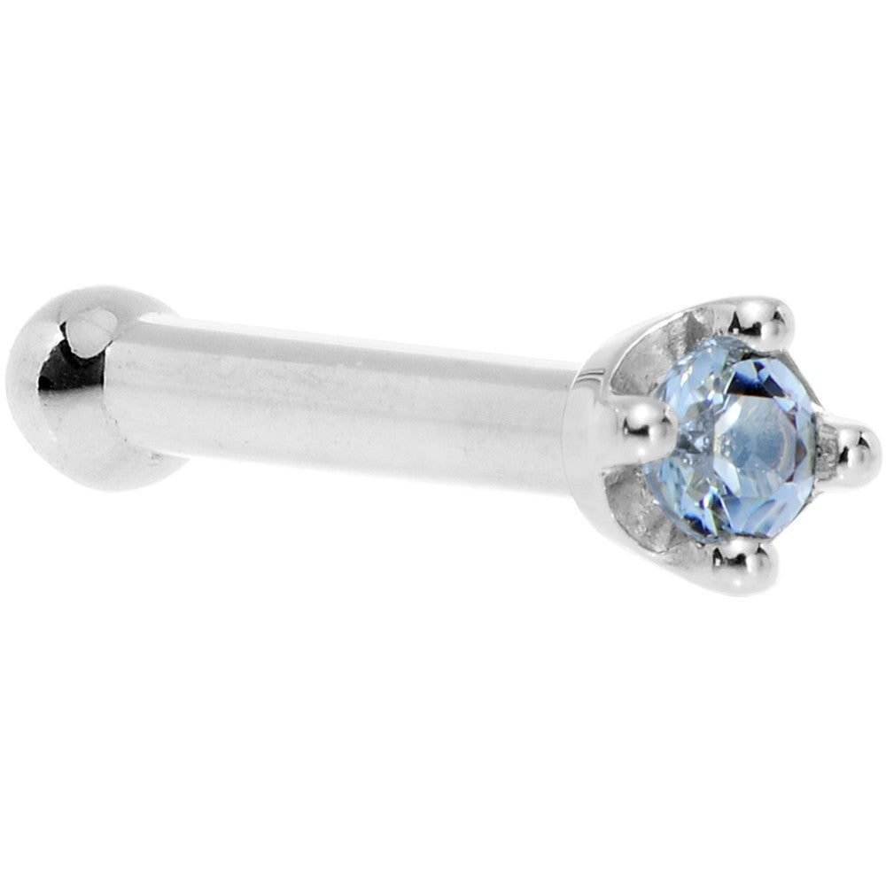 Solid 14K White Gold 1.5mm Genuine Topaz Nose Ring