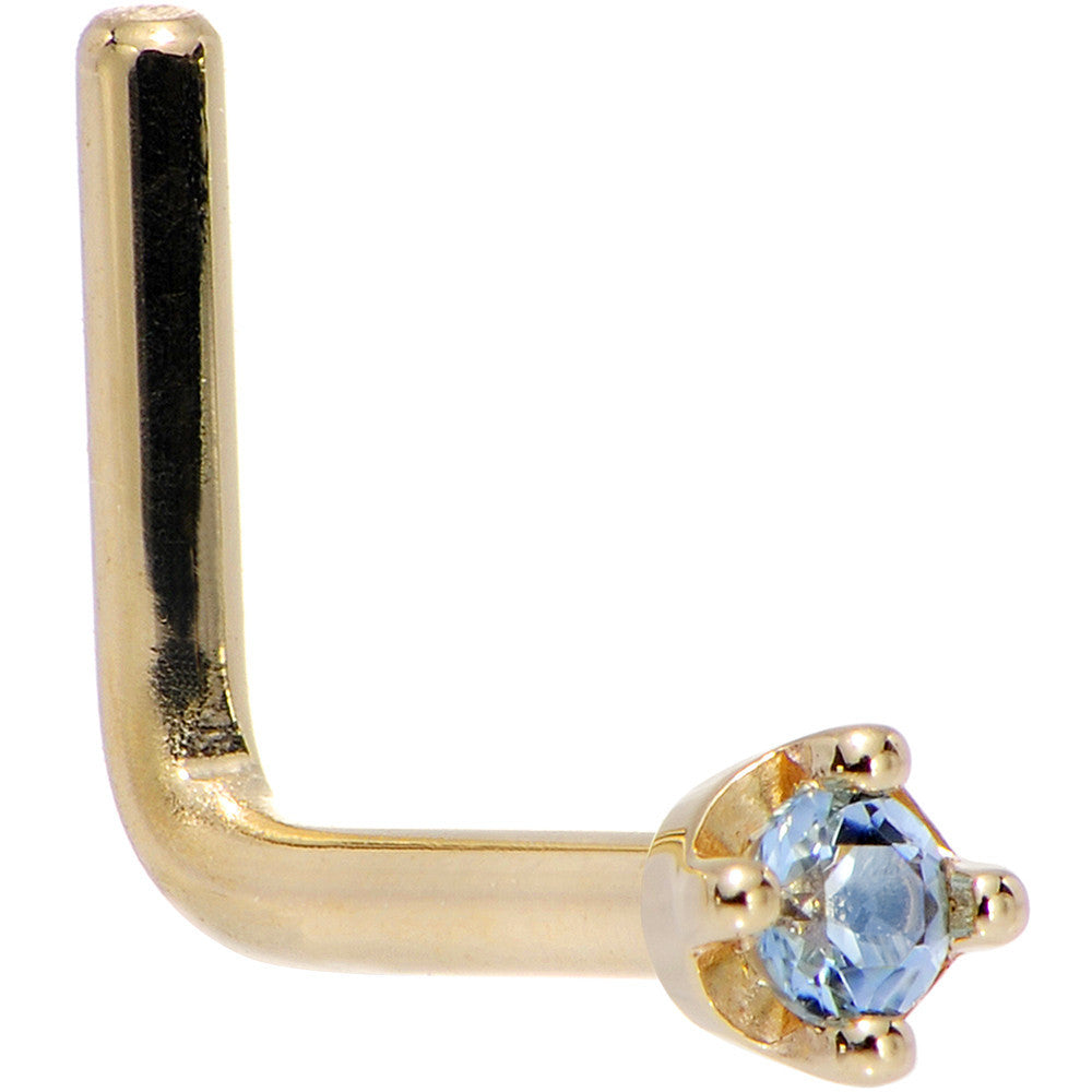 Solid 14K Yellow Gold 1.5mm Genuine Topaz Nose Ring