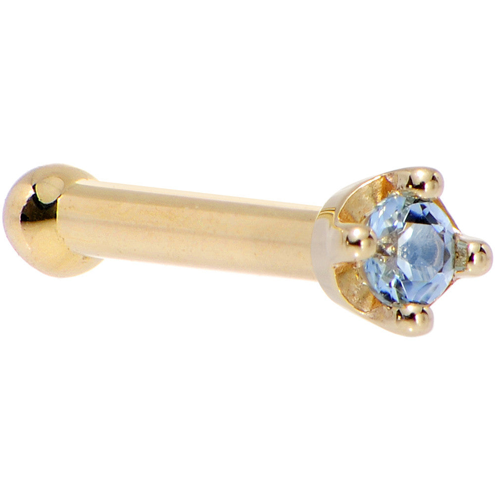 Solid 14K Yellow Gold 1.5mm Genuine Topaz Nose Ring