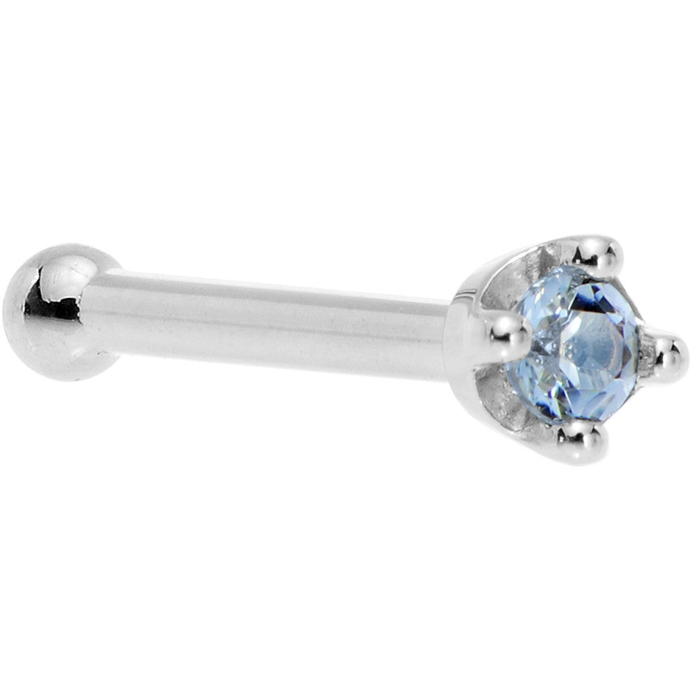 Solid 14K White Gold 1.5mm Genuine Topaz Nose Ring