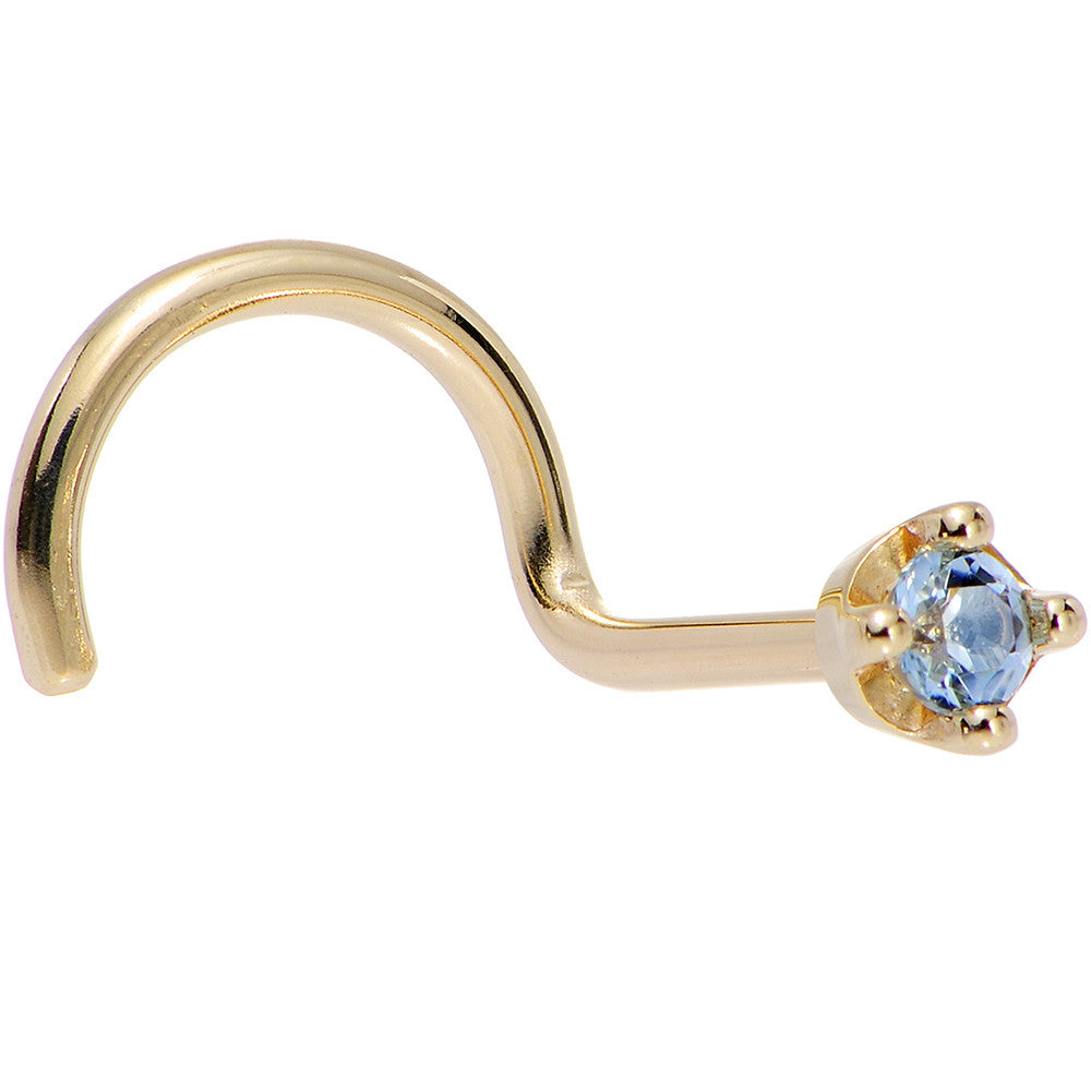Solid 14K Yellow Gold 1.5mm Genuine Topaz Nose Ring