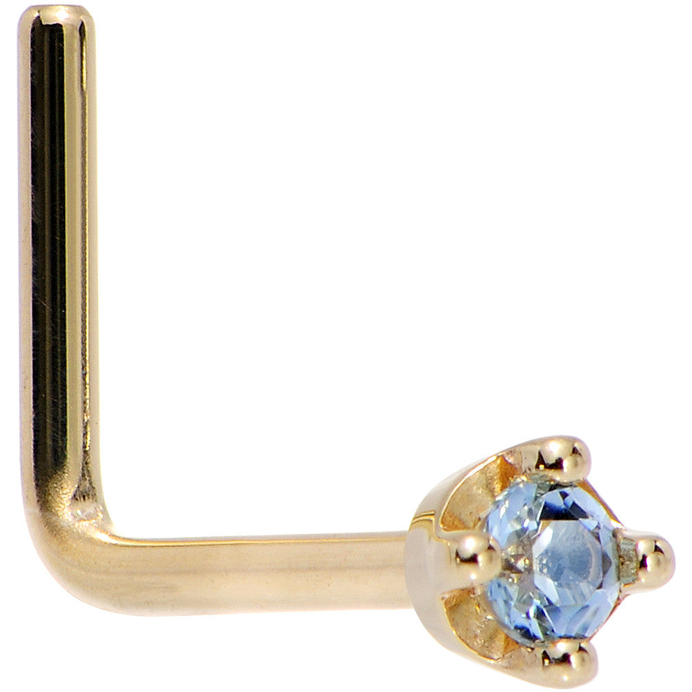 Solid 14K Yellow Gold 1.5mm Genuine Topaz Nose Ring