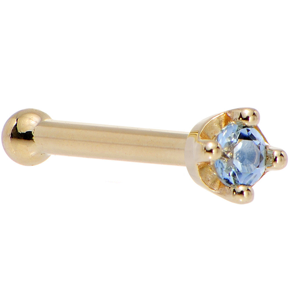 Solid 14K Yellow Gold 1.5mm Genuine Topaz Nose Ring