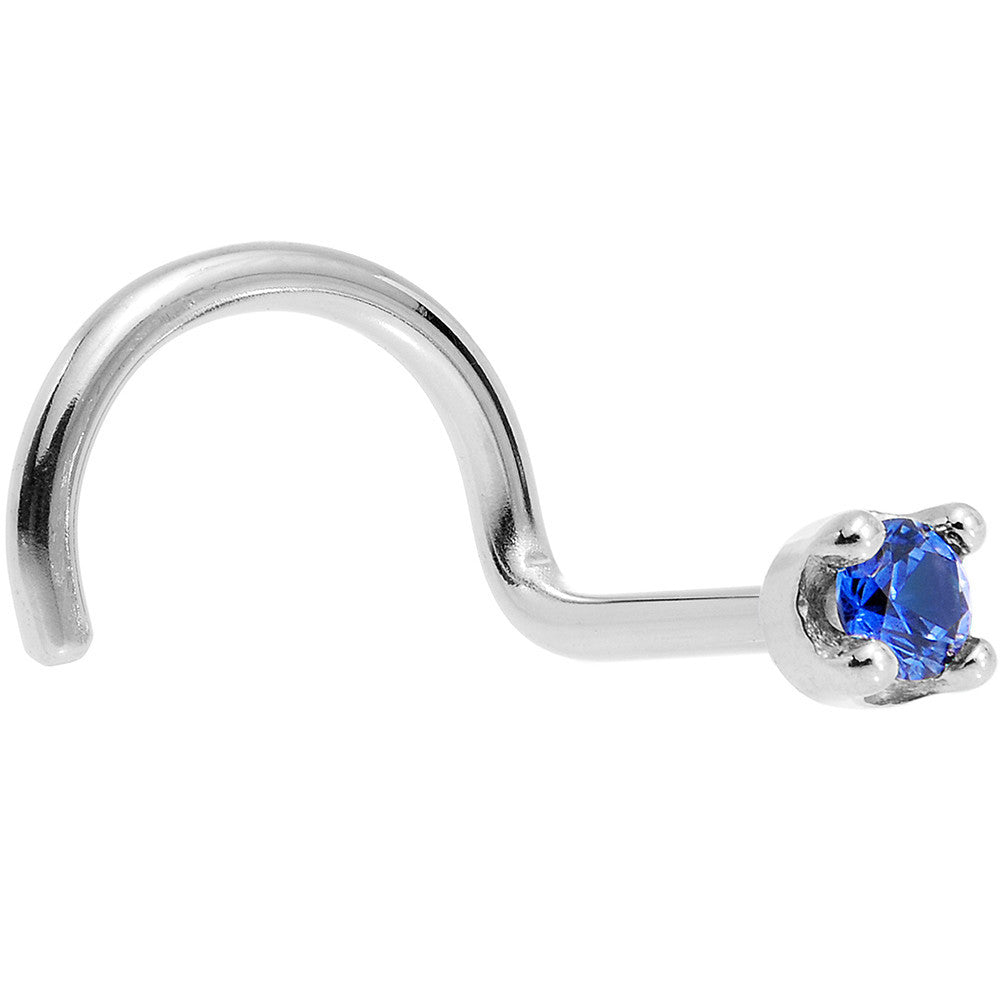 Solid 14K White Gold 1.5mm Genuine Blue Sapphire Nose Stud Ring