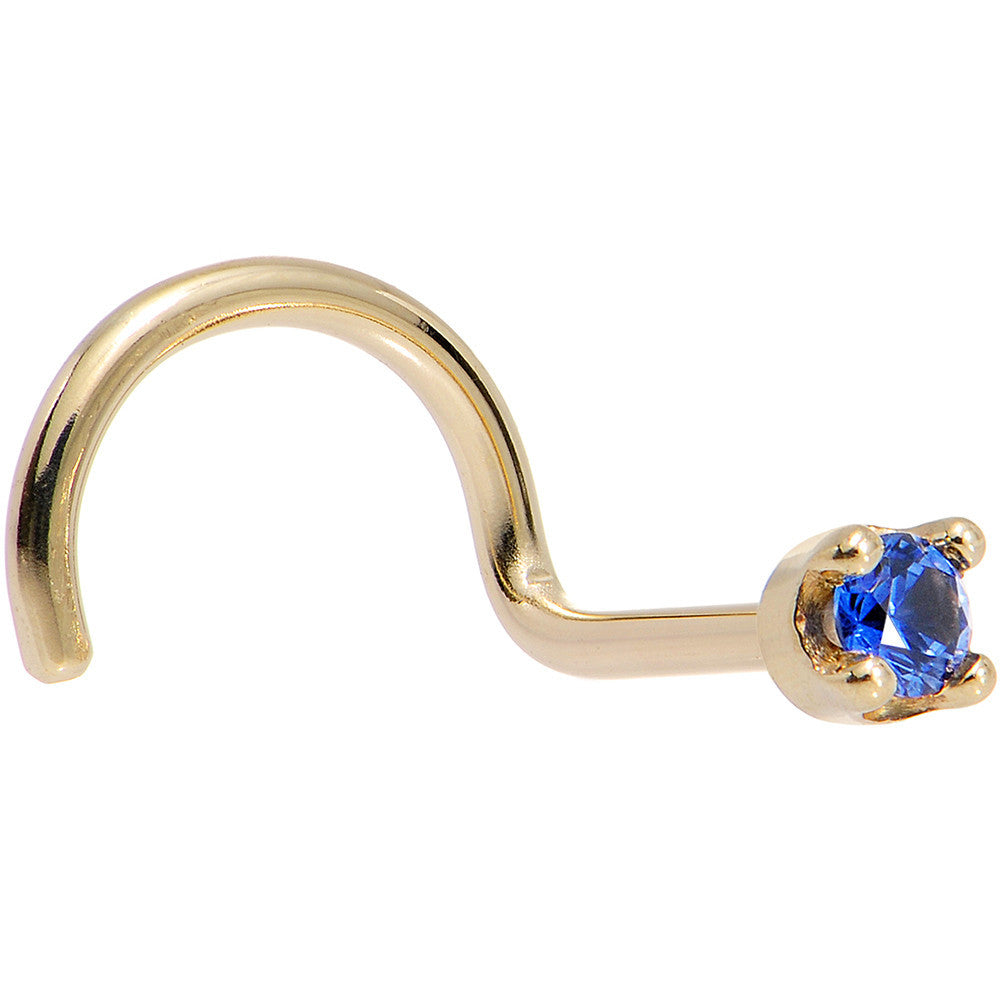 Solid 14K Yellow Gold 1.5mm Genuine Blue Sapphire Nose Stud Ring