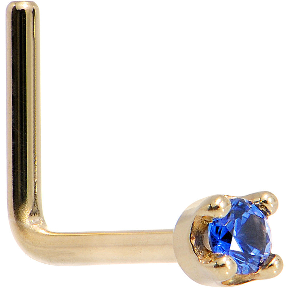Solid 14K Yellow Gold 1.5mm Genuine Blue Sapphire Nose Stud Ring