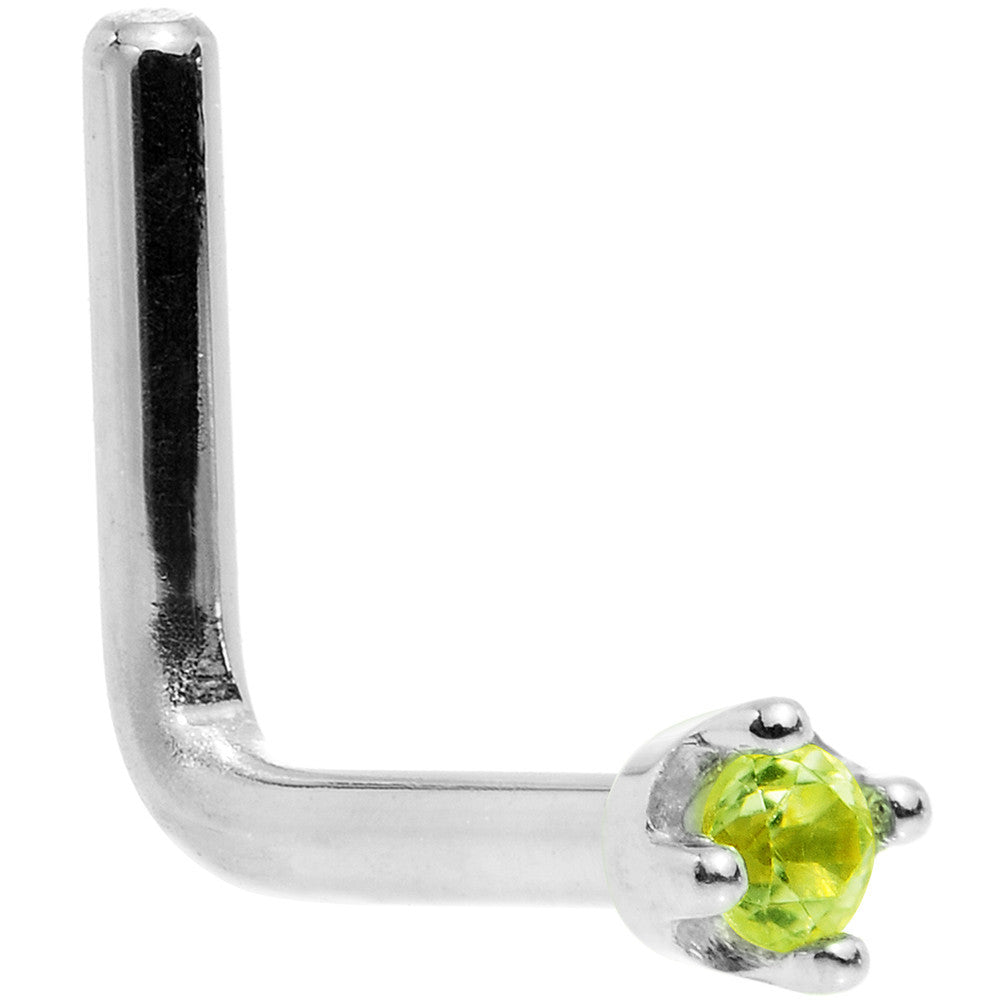 Solid 14K White Gold 1.5mm Genuine Peridot Nose Ring